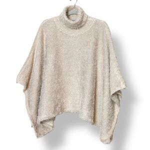 Anthropologie Akemi + Kin Lara Eyelash Poncho Fuzzy Turtleneck Sweater Gold O/S
